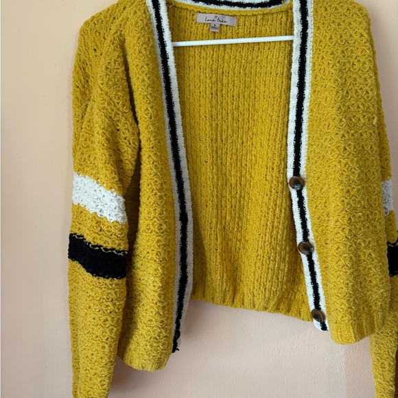 Love Tree Mustard Cardigan with Black and White Accents - Picture 1 of 3